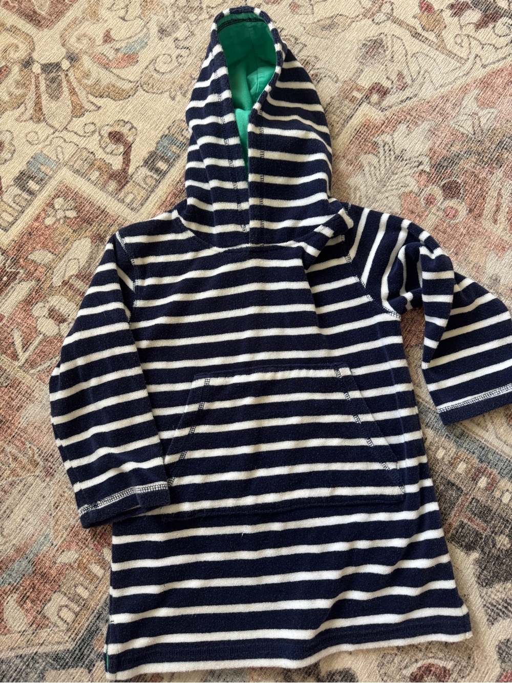 Mini Boden Navy & White Striped Hooded Beach/Pool Coverup with Soft terry Cotton